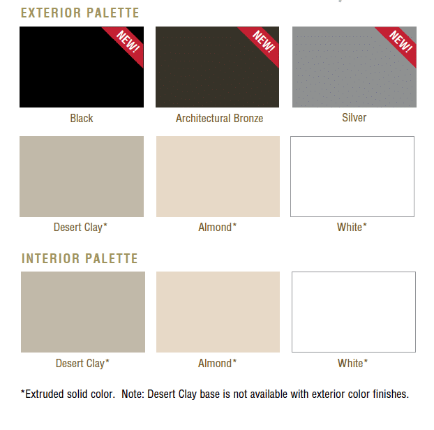 These are the available interior and exterior colors for the Gentek 80 series windows.  Note they do now offer a black exterior which is very popular.