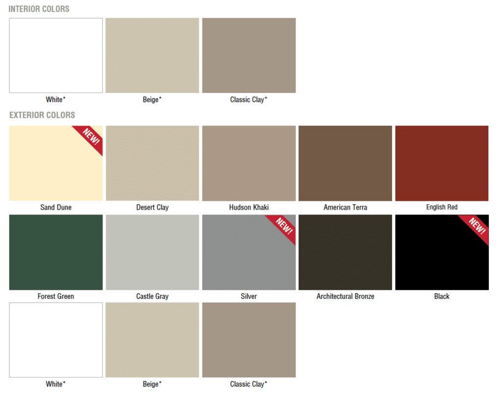 These are the interior and exterior color options for the Gentek 1700 Series windows.