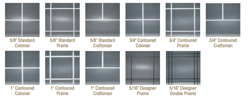 These are the grid options for the Gentek 80 Series windows.