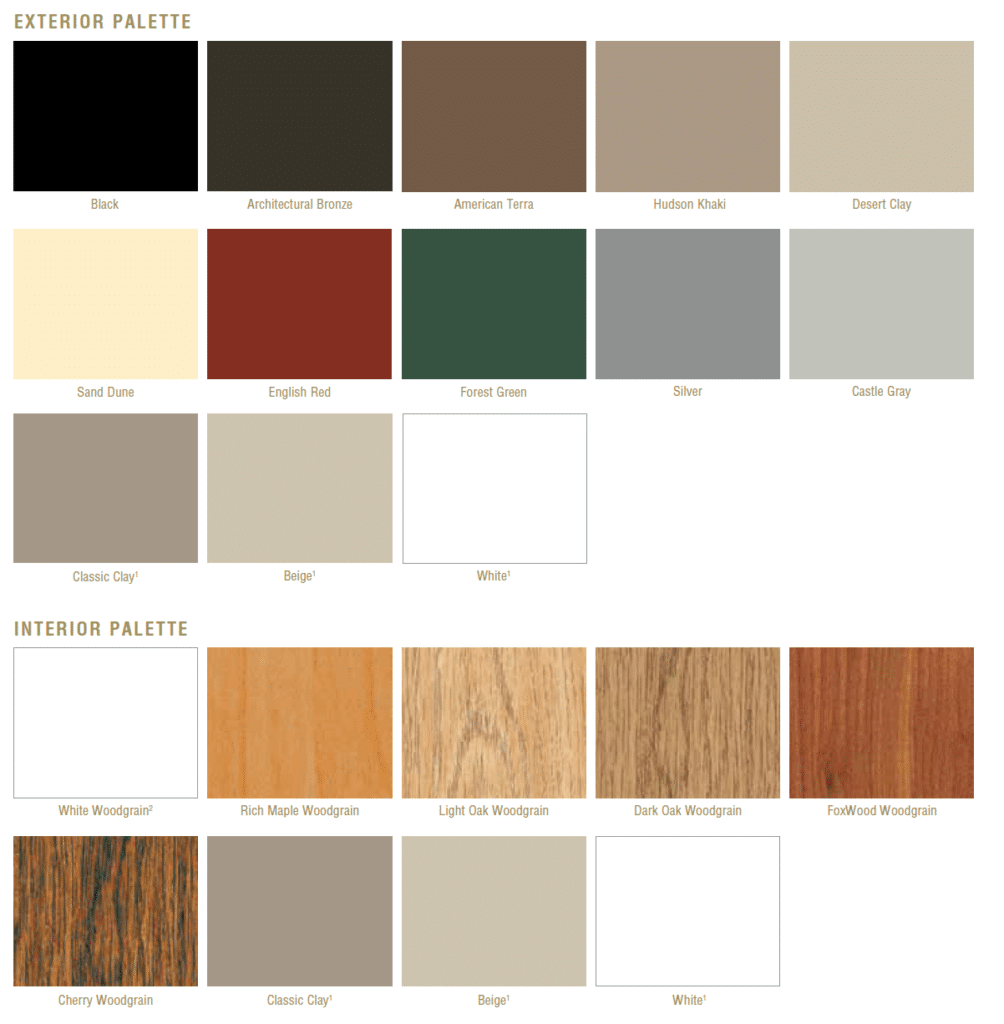 These are the color options for the Sanctuary sliding door.