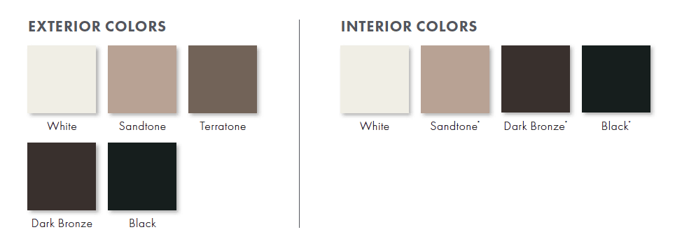 Here are the interior and exterior colors for the Andersen 100 Series windows.  Note they do offer a black interior and a black exterior option.